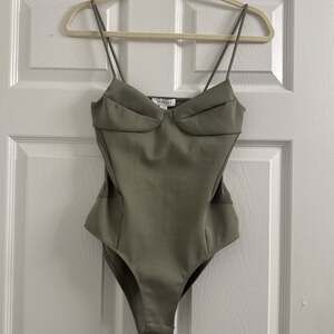 New with Tags Topshop Khaki Green Corset Bodysuit with Mesh Cutouts